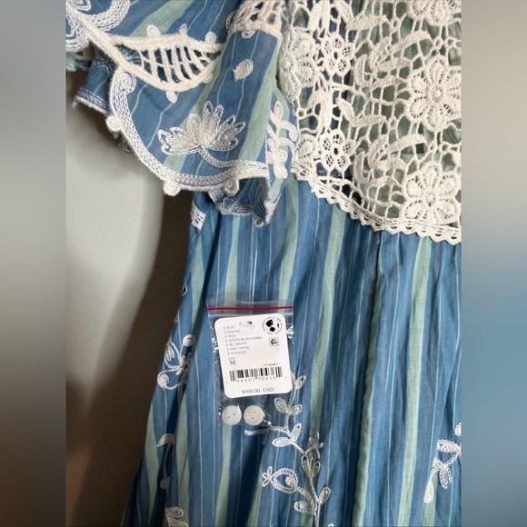 Free People Blue Bonnet Ethereal Cutwork Embroidered Lace Striped Maxi Dress M - Picture 9 of 11